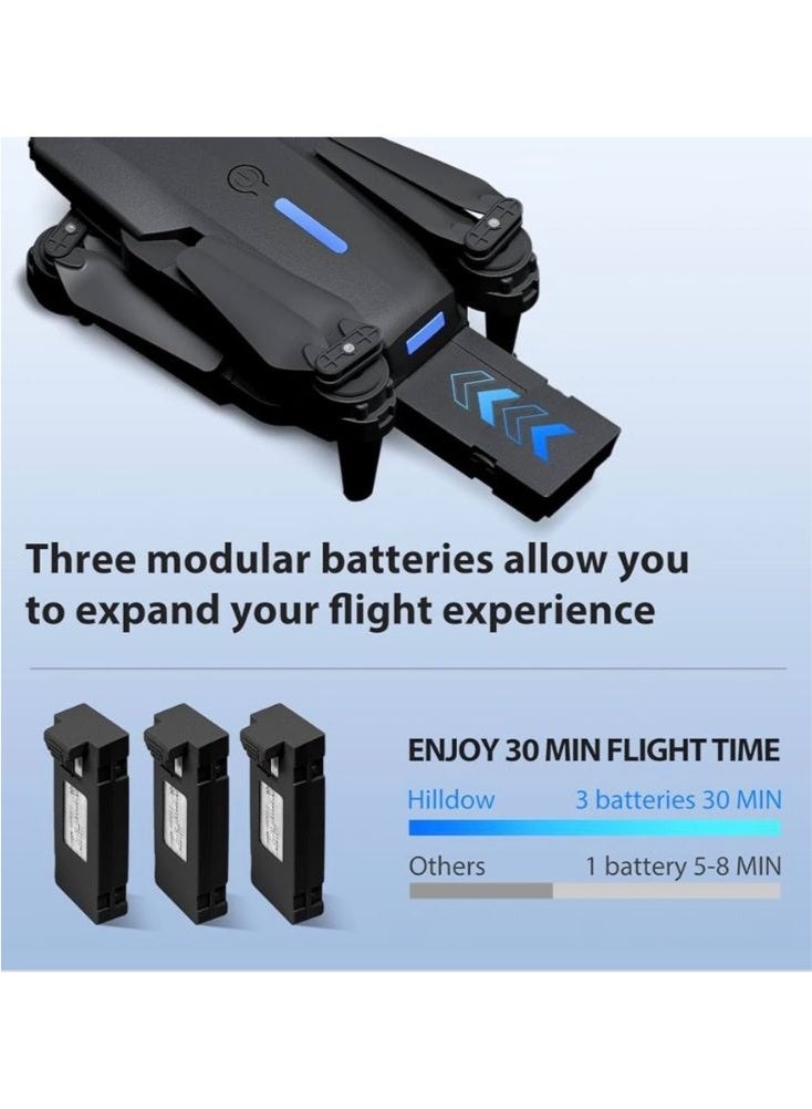 بريميم طائرة بدون طيار قابلة للطي مزودة بكاميرا واي فاي عالية الدقة بتقنية FPV مع بث مباشر في الوقت الفعلي، ونظام تثبيت طيران ذكي، وجهاز تحكم عن بعد دقيق، وبطاريتين احتياطيتين، ومراوح عالية الرفع، وحقيبة حمل واقية. - Image 4